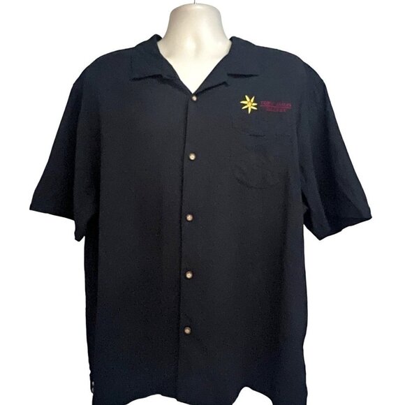 Tommy Bahama Vintage Black Silk Hawaiian Button Up Shirt 2XL Pocket Embroidered - Picture 3 of 7